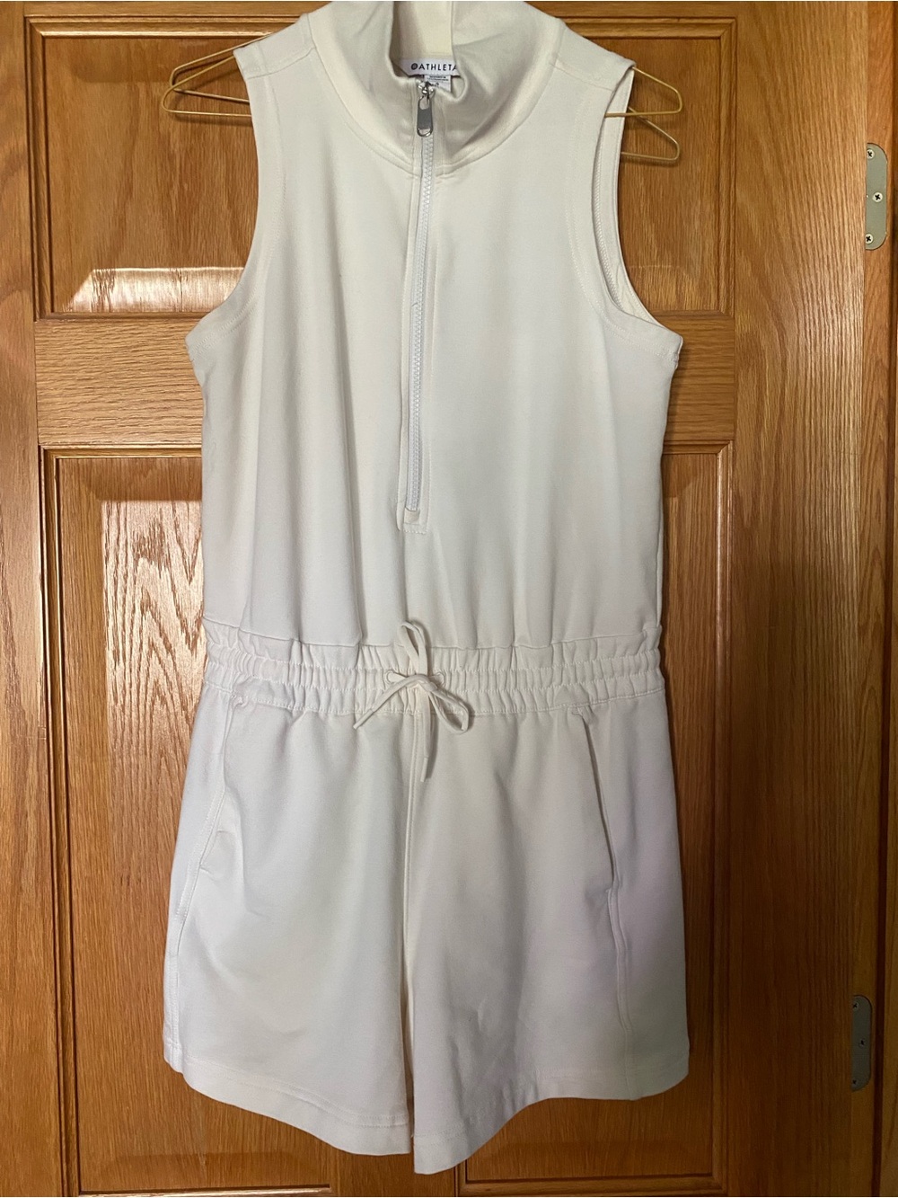 Athleta Cream Sleeveless Zip Romper